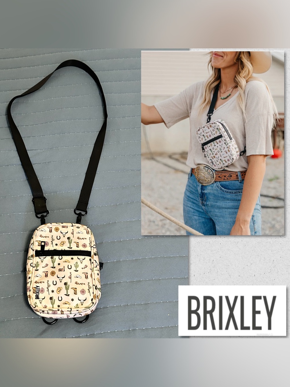 Brixley YeeHaw Crossbody Sling Bag with Western Print